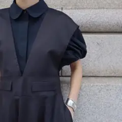 マチャット タックスリーブパフブラウス ネイビー