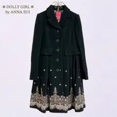 新品 ドーリーガールバイアナスイ 裾刺繍エンブロイダリーモッサコート ブラック