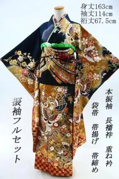 未使用品 本振袖フルセット 黒 古典柄 成人式 結婚式 正絹