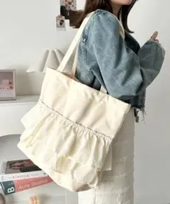 CLEA 【A4サイズ対応】フリルトートバッグ 大容量 2WAY 通勤 通学