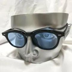 ブルーレンズ　黒縁 ブラック サングラス ウェリントン ヴィンテージ スタイル