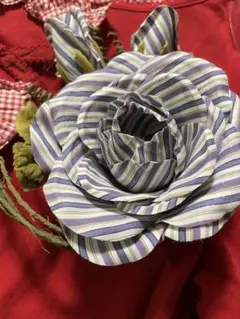 ピンクハウス ストライプ ブルー 薔薇コサージュ