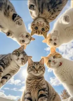 新品ダイヤモンドアート30×40青空と6匹の猫ちゃん　ねこ　作成キット