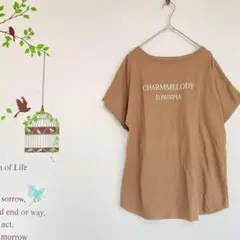 セシール / ロゴ入りゆるTシャツ 綿100% プチボートネック ラウンド裾