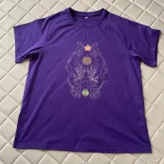 【中古美】太極縁太極拳ユニフォーム上トップス柄Tシャツ＊紫パープル半袖ML