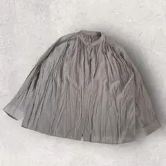 【バンドカラーシャツ】テロテロ プリーツ ノーカラー ゆったり 大きい ギャザー
