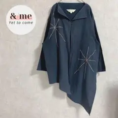 TGM シャツジャケット　インド製　アシンメトリー　刺繍　ノーカラー　L