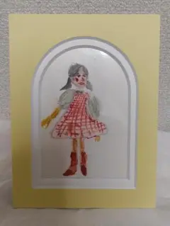 ⑥チロリアン少女 女の子の水彩画 赤と白のドレス