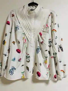 多彩なプリント 七分袖ブラウス