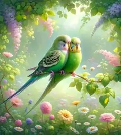 ダイヤモンドアート30×30緑の中の小鳥　インコ　美しい風景　作成キット