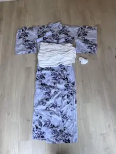 紫色花柄浴衣・白帯セット