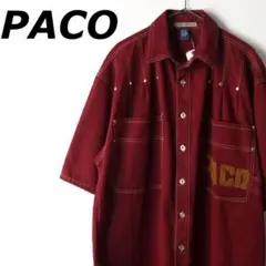 PACO 半袖シャツ 厚手 エンジ バックロゴ L