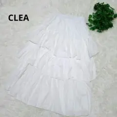 CLEA クレア ラインギャザーティアードロングスカート ゴム ホワイト