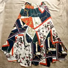 美品　 ロフ　スカーフ柄　チェーン鎖　ロングスカートAライン　フレア　レトロ