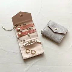 ジュエリー ミニ ポーチ アクセサリー コンパクト 持ち運び 旅行 グレー 新品