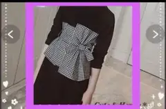 ♡160　ミニ丈　ワンピース　ギンガムチェック　ベルト　リボン　黒