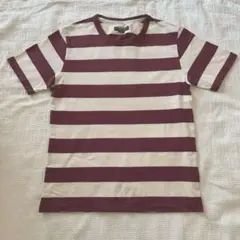 OUT OF SIGHT ボルドーアイボリー ストライプ Tシャツ M