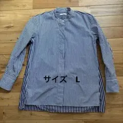 ユニクロプラスJ メンズＬ オーバーサイズスタンドカラー　ストライプシャツ