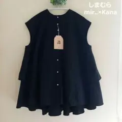 しまむら　mir..×Kana　ノースリーブフリルブラウス　黒色　LL