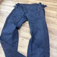 ダークブルーデニムパンツ ジッパーポケット付き