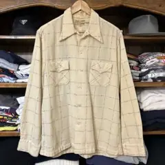 40s GAME AND LAKE オープンカラー　ウールシャツ　カスリ
