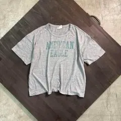 7TSM1【アメリカンイーグル】ロゴプリント　半袖Tシャツ　グレー　古着used