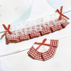 ★No.961 にじぱぺっと ぬい服 ヘッドドレス スタイ セット 赤 チェック