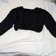 黒のボリュームスリーブクロップドトップス