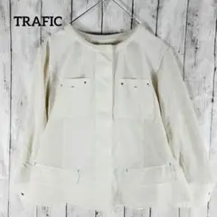 トラフィック【M】ノーカラー ジャケット 切替シャツ トップス ブラウス