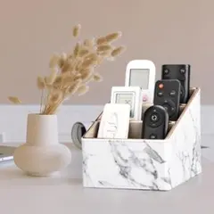 3コンパートメントリモコンホルダー収納ボックスレザーホワイトマーブルメールホルダ