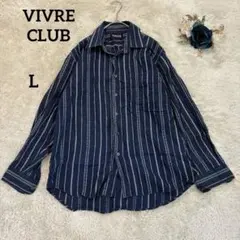 【ビブレクラブ】VIVRE CLUB ストライプ長袖シャツネイビー L