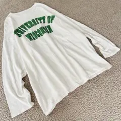 レディース♥︎長袖ロングTシャツ♥︎プリントロゴ緑【M】コットン100 白　ゆったり