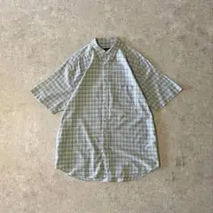 90s Eddie Bauer チェックシャツ 半袖シャツ 黒タグ 青系