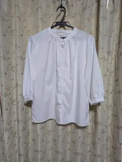 バンドカラー　ブラウス　七分袖　M