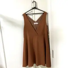【オペークドットクリップ】ジャンパースカート(ベルト付き・ブラウン)
