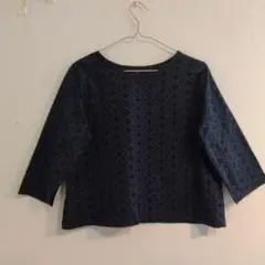 新品　未使用 ハンドメイド　ブラウス 日本製綿レース　ネイビー