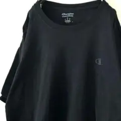 チャンピオン ロゴ 刺繍 プレーン 無地 Tシャツ L ブラック 黒 古着