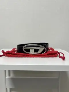 DIESEL 黒レザーベルト オーバルバックル