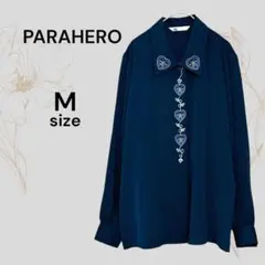PARAHERO 美品　黒シャツ 刺繍 長袖 黒ブラウス トップス ブラック