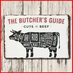 ブリキ看板 ブッチャーガイド 焼肉ステーキ 牛ビーフ アメリカン雑貨ヴィンテージ