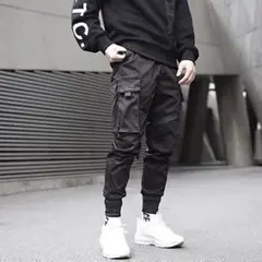 【ブラック/XLサイズ】カーゴパンツ ベイカーパンツ メンズ スリムフィット