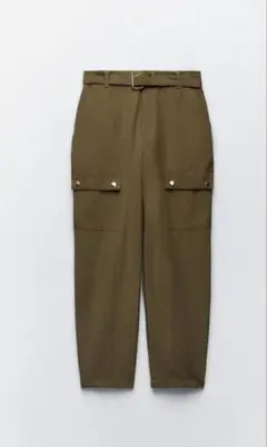 ❥ZARAザラ❥ベルト付きカーゴパンツ　カーキ＆ゴールド　１回着用美品