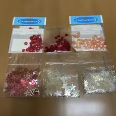 スパンコール　ピンク　赤　パステルオレンジ　星　お花柄