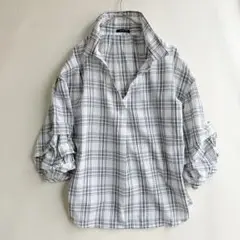 美品　SUREVE レディース　チェック　シャツ　ブラウス　襟立　L スキッパー
