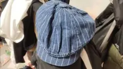 デニム ストライプ ベレー帽