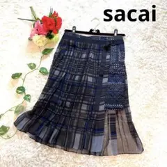 変形デザイン✨サカイ キルティングプリーツ シフォンスカート チェック