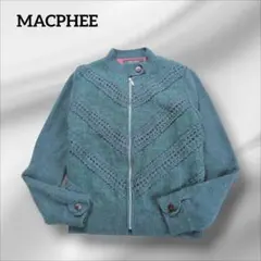 マカフィー　ジップアップ　ジャンパー　青緑　ウール100%　くるみボタン　レース