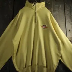 古着　ハーフジップスウェット　イエローベージュ　M タグ付き　未使用　刺繍ロゴ