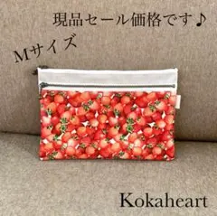 現品セール価格☆Mサイズ☆母子手帳&お薬手帳☆ダブルファスナーポーチ☆苺☆いちご