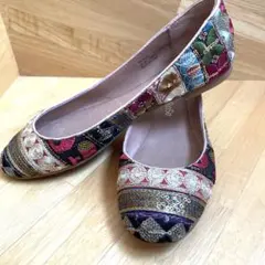 刺繍&スパンコールフラットバレエシューズ